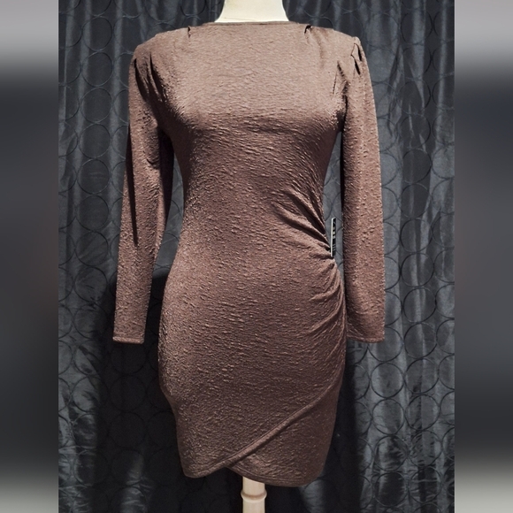Express Chocolate Brown Textured Dress - Picture 1 of 5